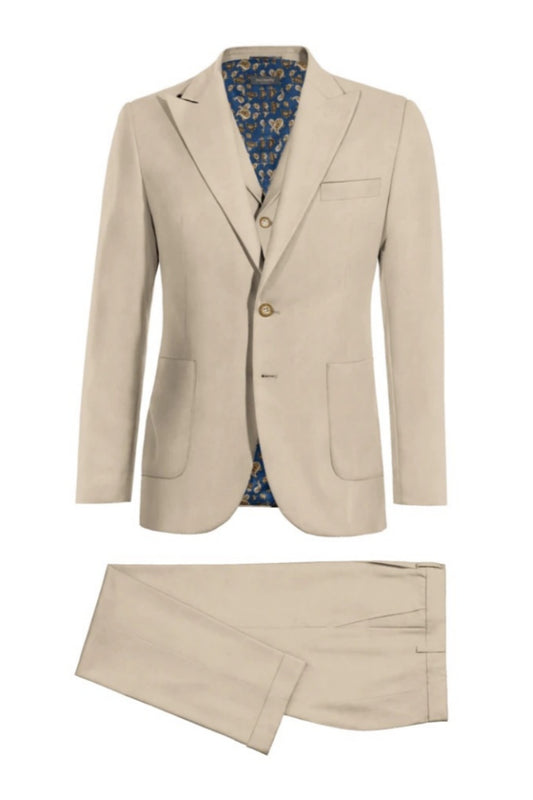 Stylish Beige 3 Pieces Corduroy Prom Suits With Waistcoat