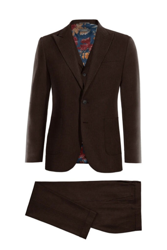 Fashion Chocolate 3 Pieces Corduroy Business Suits With Vest