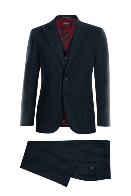 Trendy Dark Navy Corduroy 3 Pieces Business Men Suits