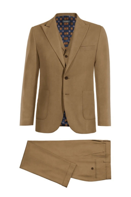 Simple Tan 3 Pieces Corduroy Business Suits