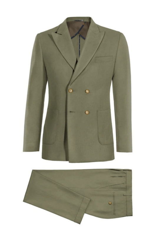 Fancy Sage Double Breasted Slim Fit Wool Prom Suits
