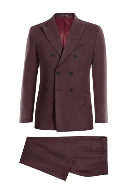 Cool Dark Burgundy Double Breasted Wool Prom Suits