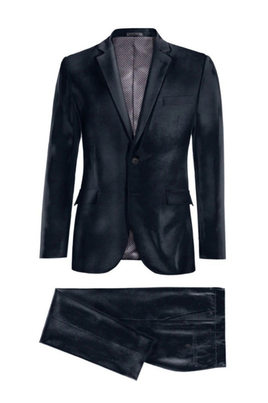 Modern Dark Navy Best Fitted Velvet Prom Suits