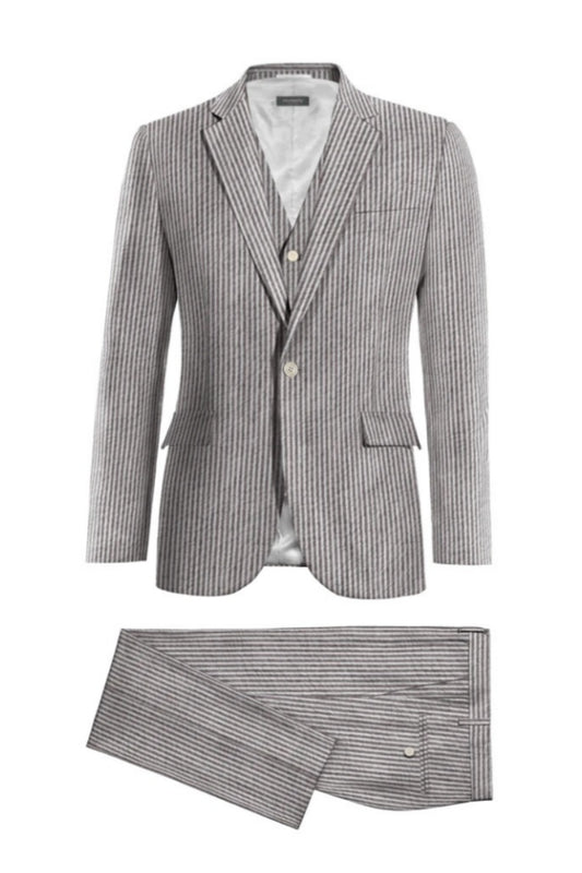 Charming Light Gray 3 pieces Pinstriped Linen Prom Suits