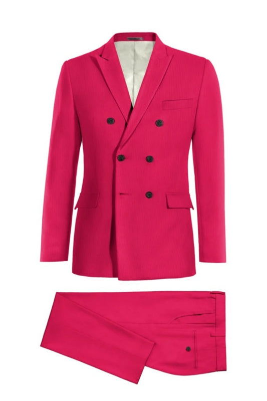 Glamorous Fuchsia Double Breasted Wool Prom Suits