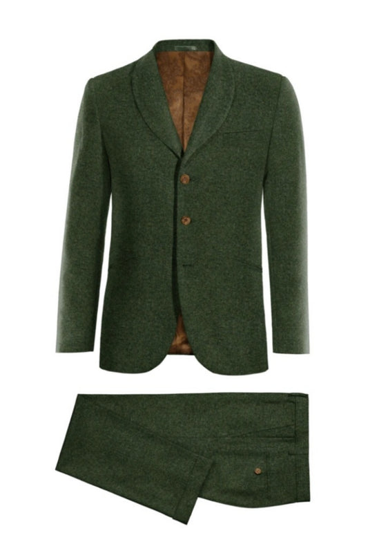 Chic Dark Green Shawl Lapel Wool Prom Men Suits