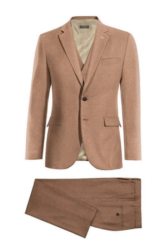 Gentle Reddish Brown 3 Pieces Notched Lapel Wool Prom Suits