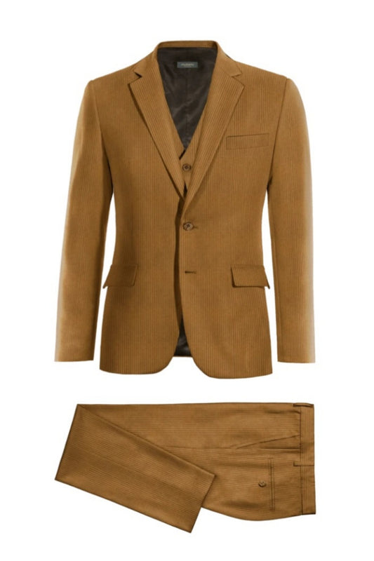 Stylish Light Brown Corduroy 3 Pieces Prom Suits With Vest