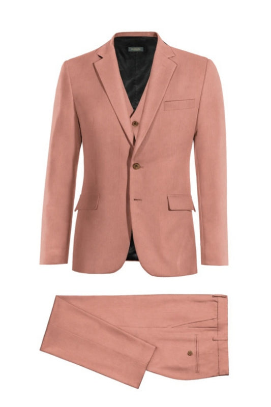 Modern Pink Corduroy 3 Pieces Prom Suits With Vest