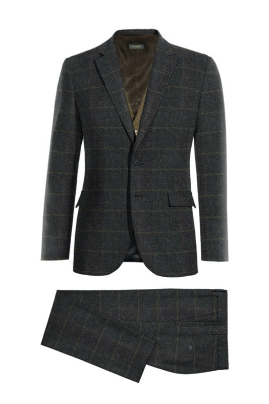 Classic Dark Gray 3 Pieces Plaid Wool Business Suits
