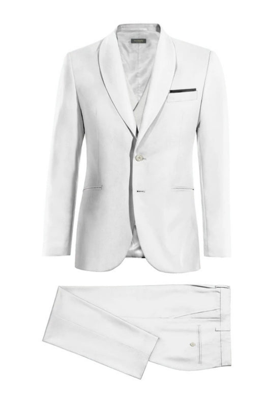 Bespoke White 3 Pieces Shawl Lapel Linen Wedding Suits
