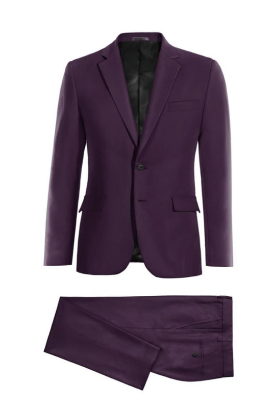 Stylish Dark Purple Notched Lapel Wool Prom Suits