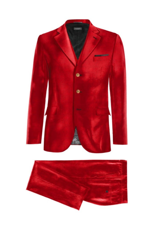 Glamorous Red 3 Pieces Velvet Prom Suits