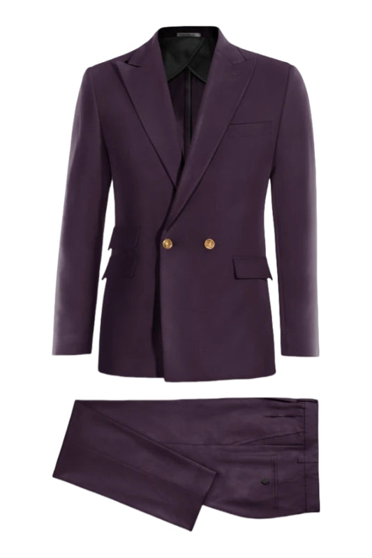 Stylish Purple Double Breasted Wool Business Suits