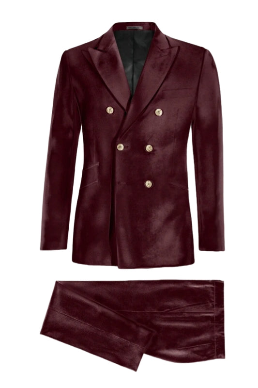 Fancy Burgundy Double Breasted Velvet Business Suits