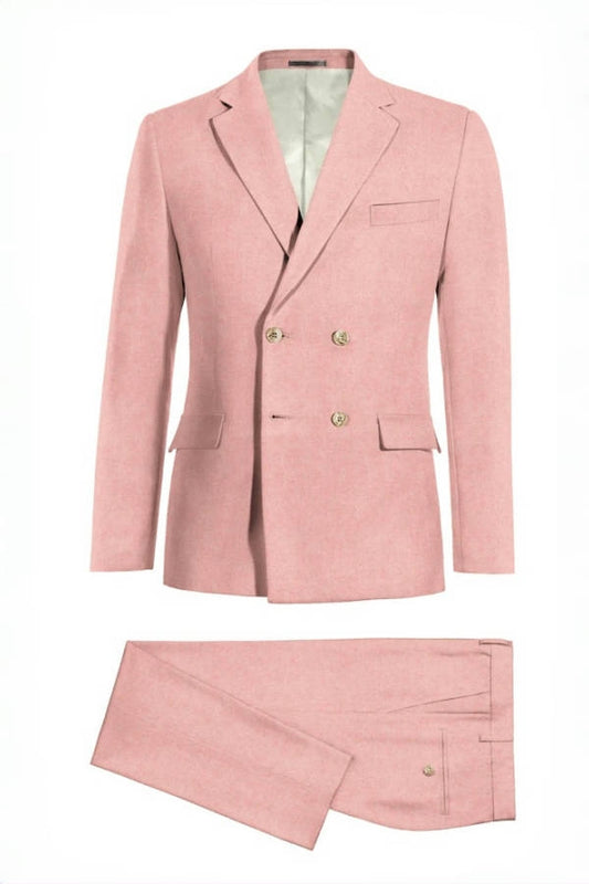 Pink Bespoke Double Breasted Wool Business Suits