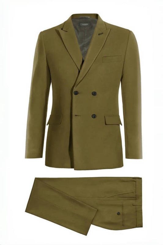 New Arrival Green Peaked Lapel Double Breasted Wool Business Suits