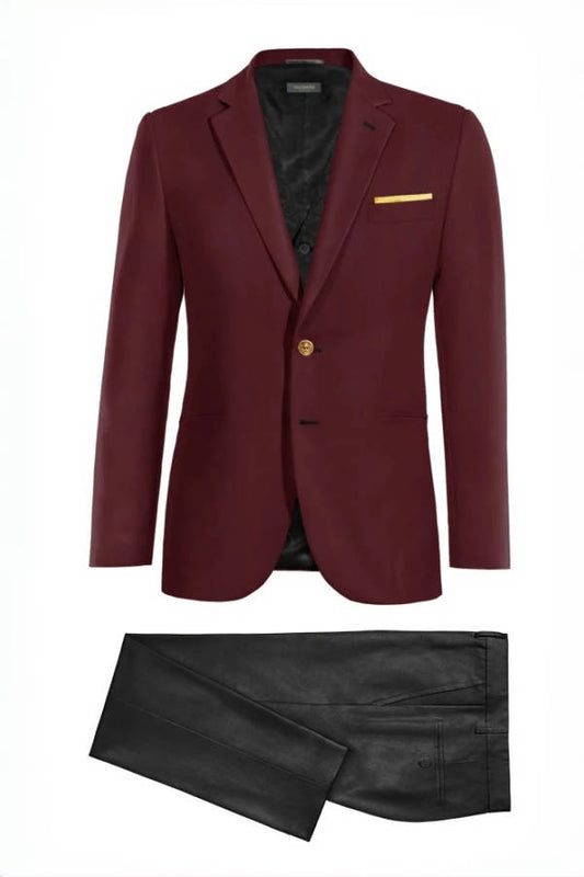 Trendy Burgundy Wool Business Suits With Black Pants
