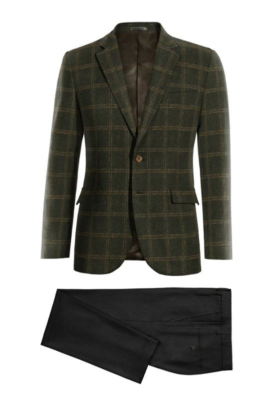 Handsome Green Plaid Wool Business Suits With Black Pants