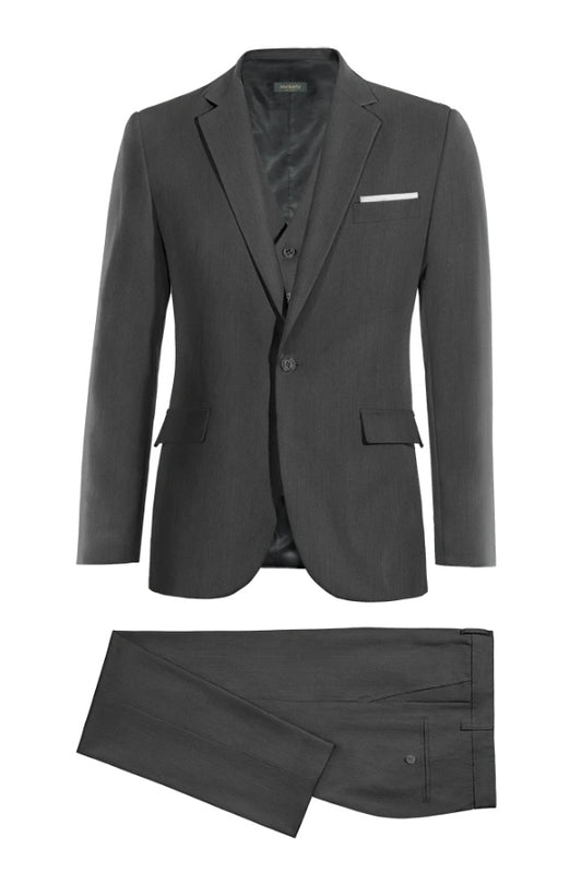 Handsome Dark Gray Wool Business Men Suits With Waistcoat
