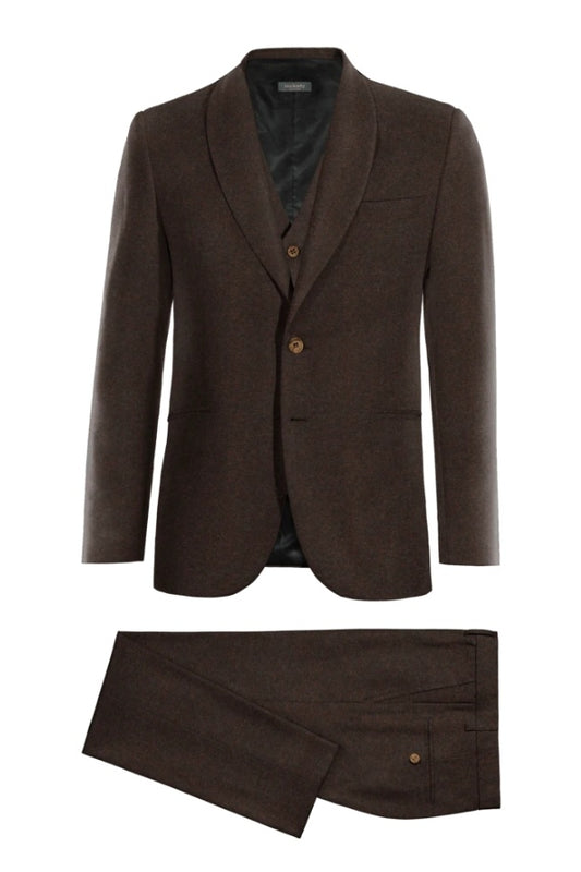 Fashion 3 Pieces Brown Shawl Lapel Wool Business Suits