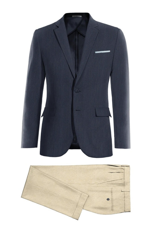 Formal Blue Slim Fit Wool Men's Business Suits