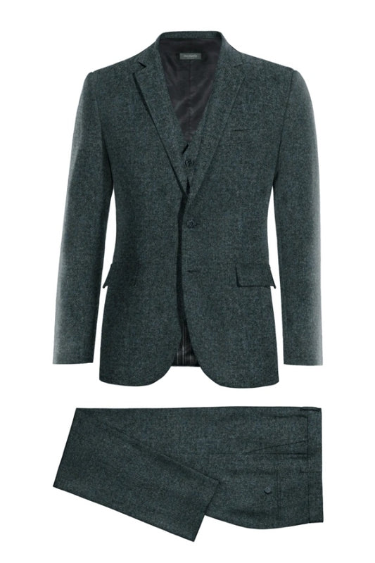 Chic Dark Blue Wool Business Men Suits With Waistcoat