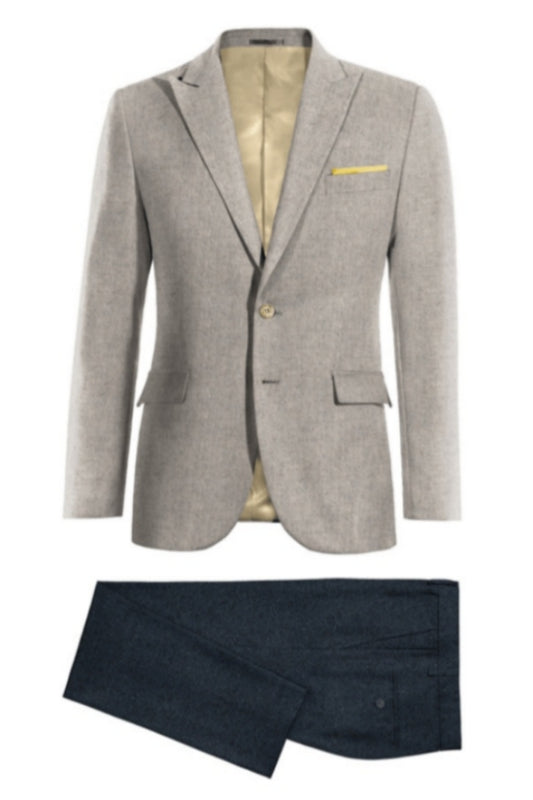 Light Gray Peaked Lapel Wool Business Men Suits With Navy Pants