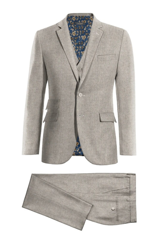 Handsome Light Gray 3 Pieces Notched Lapel Wool Business Suits
