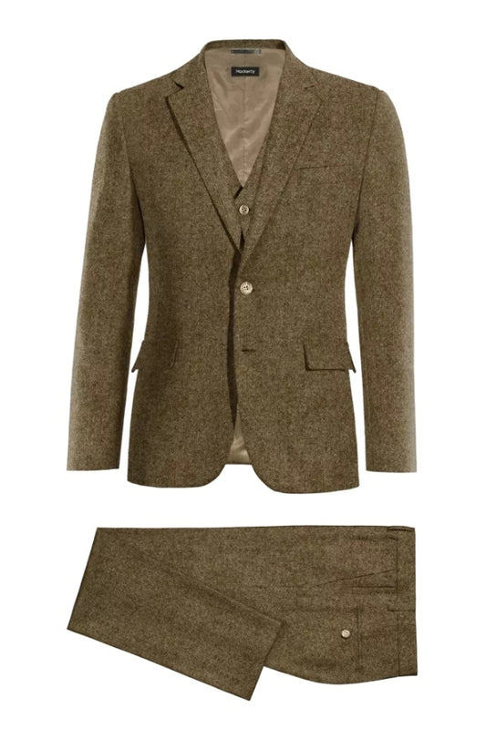Brown Newest 3 Pieces Notched Lapel Wool Business Suits