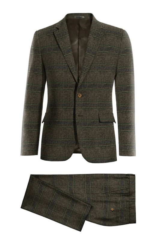 Fashion Green Plaid Notched Lapel Wool Business Suits