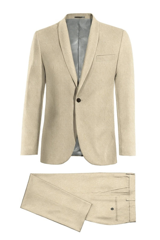 Chic Beige Shawl Lapel Wool Business Suits For Men