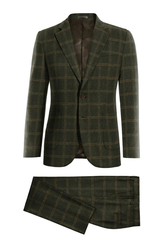 Chic Dark Green Notched Lapel Wool Business Men Suits