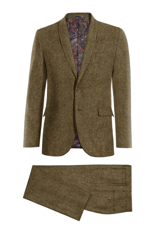Fancy Brown Shawl Lapel Wool Business Men Suits