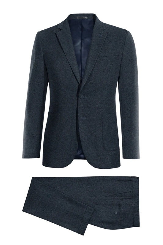 Formal Dark Blue Wool Notched Lapel Business Suits