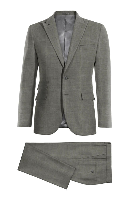 Modern Dark Gray Wool Peaked Lapel Business Suits
