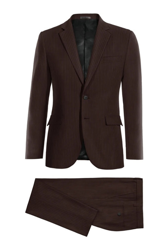 Fancy Burgundy Pinstriped Wool Business Suits