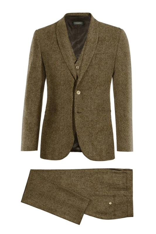 Slim Fit Brown 3 Pieces Shawl Lapel Wool Business Suits
