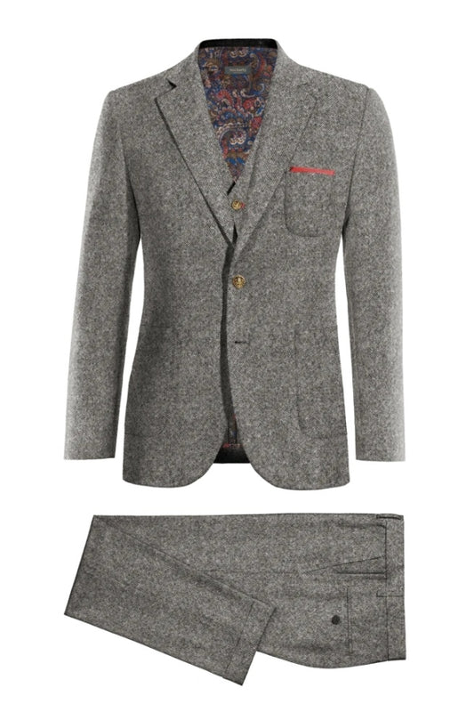 Stylish Gray Newest Notched Lapel 3 Pieces Wool Business Suits