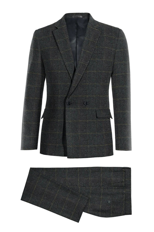 Bespoke Dark Gray Plaid Notched Lapel Wool Business Suits