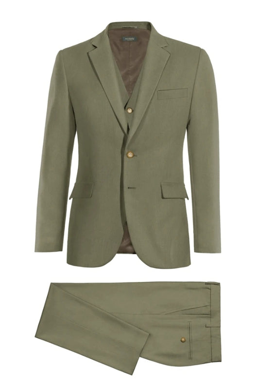 New Arrival 3 Pieces Green Notched Lapel Wool Business Men Suits