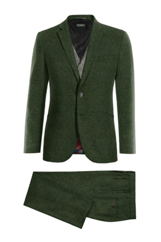 Stylish Dark Green Notched Lapel Wool Business Men Suits With Waistcoat
