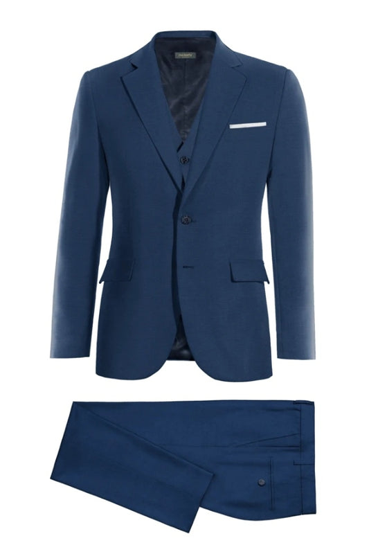 Bespoke Navy Blue 3 Pieces Notched Lapel Wool Business Men Suits
