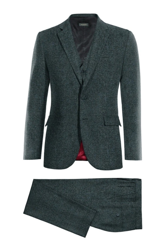 Dark Blue Newest 3 Pieces Notched Lapel Wool Business Suits