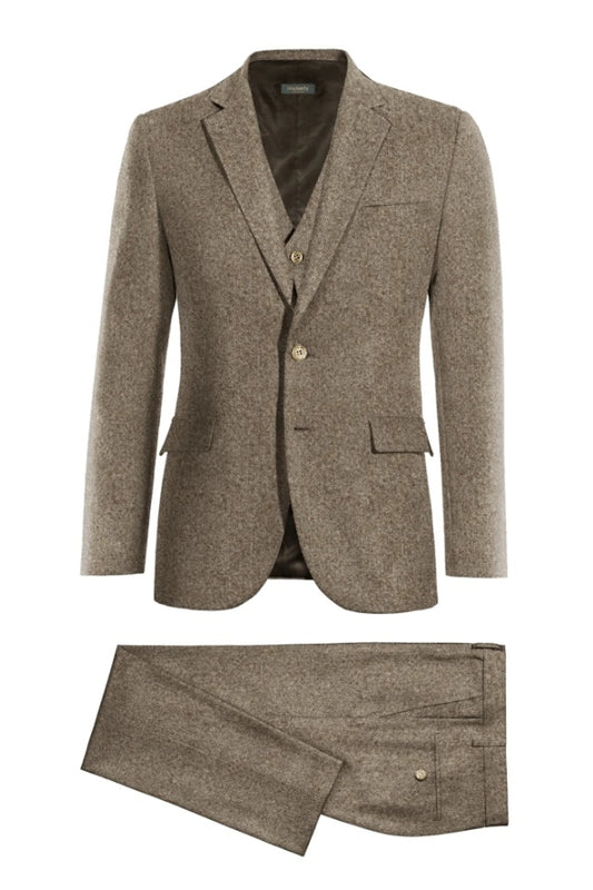Trendy Light Brown 3 Pieces Notched Lapel Wool Business Suits