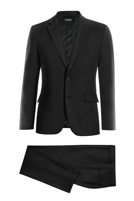 Gentle Black Newest Notched Lapel Wool Business Suits With Waistcoat