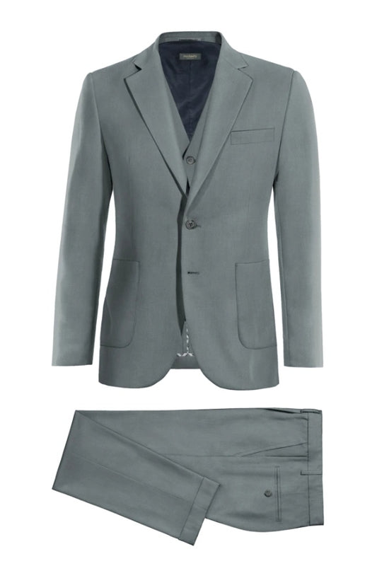 New Arrival Gray Notched Lapel Wool Business Suits With Waistcoat
