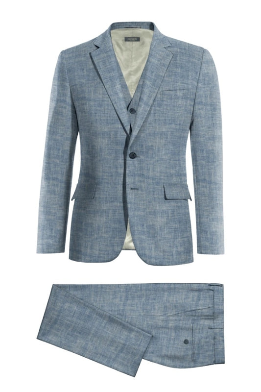 Modern 3 Pieces Bule Notched Lapel Wool Business Suits