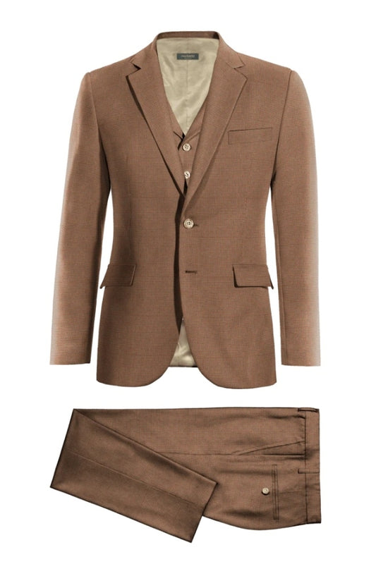 Slim Fit 3 Pieces Brown Notched Lapel Wool Business Suits