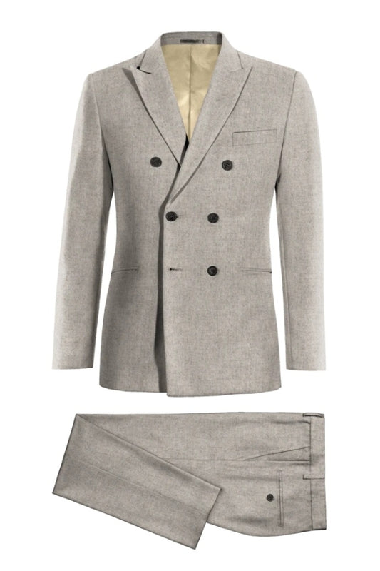 Chic Gray Peaked Lapel Double Breasted Wool Business Suits